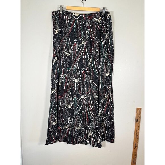 Retro Paisley Maxi Skirt Black 2X Polka Dot Boho Western Indie Folk Hippie Chic - Picture 5 of 9